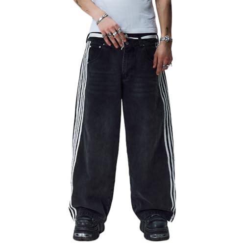 Bowanadacles Women Y2k Oversized Baggy Jeans Stripe Print Contrast